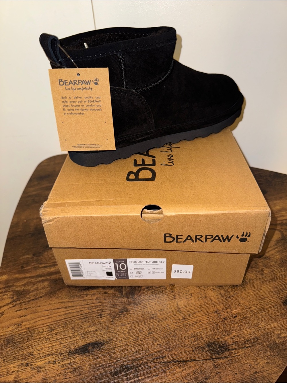 Bearpaw women black ankle boots sz 10